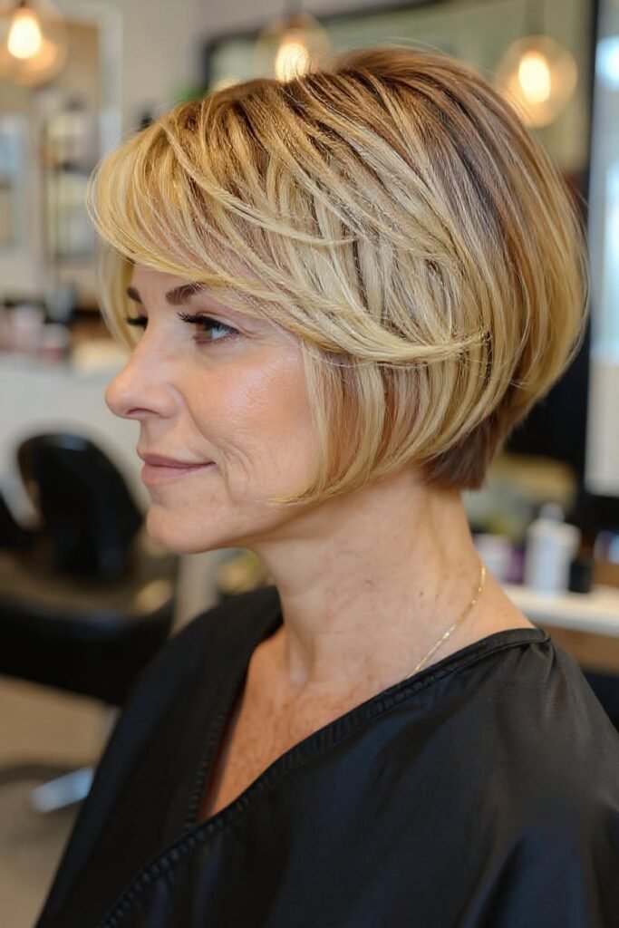 Textured Blonde Feathered Bob