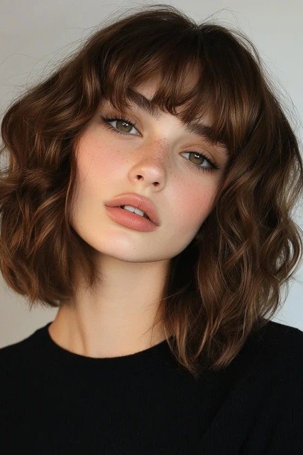 Textured Bob with Curtain Bangs