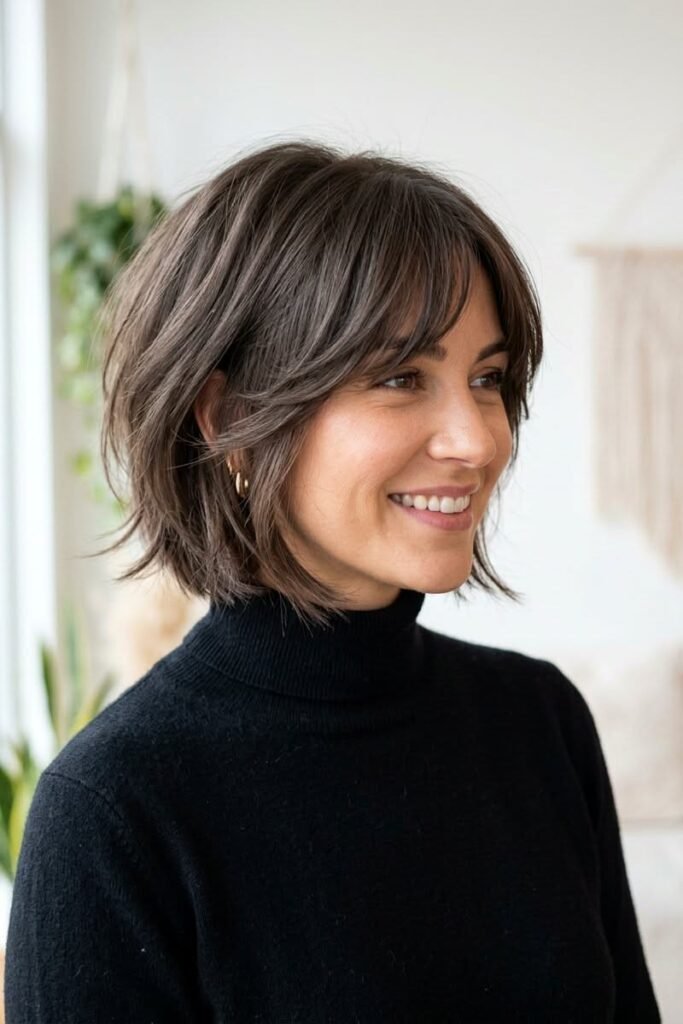 Textured Bob with Curtain Bangs