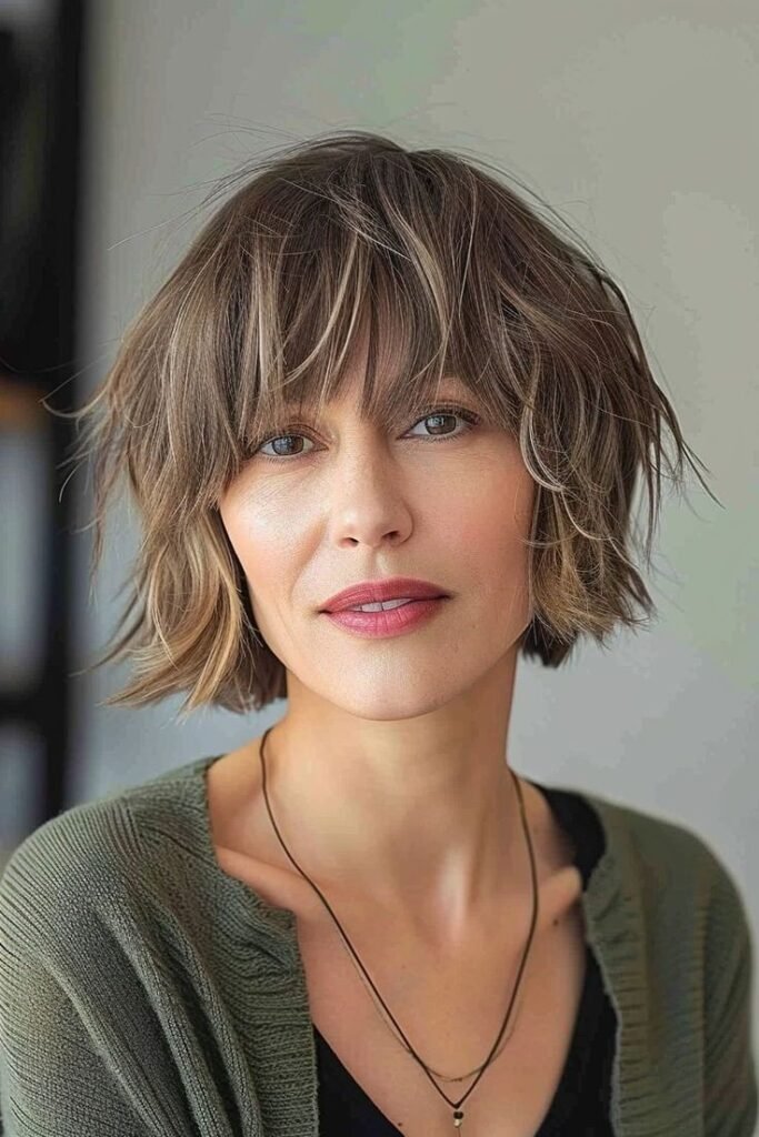 Textured Bob with Curtain Bangs