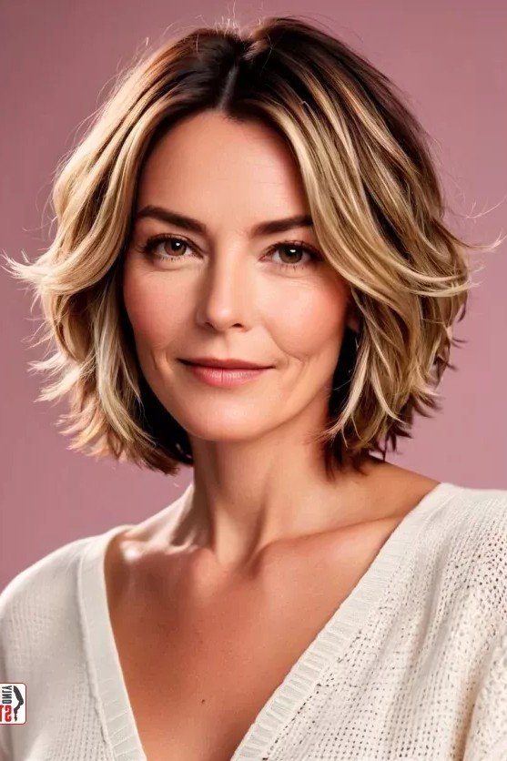 Textured Bob with Highlights and Soft Waves