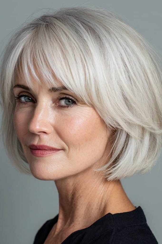 Textured Bob with Soft Curtain Bangs