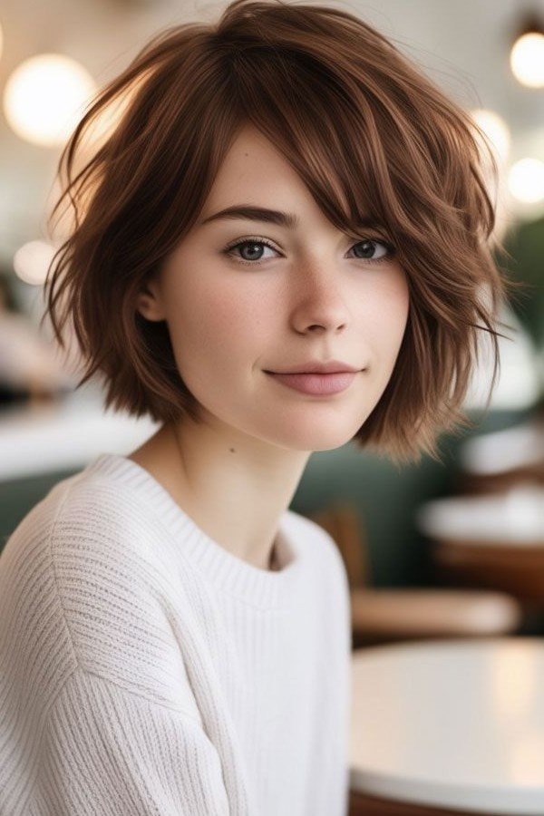 Textured Bob with Wispy Side-Swept Bangs