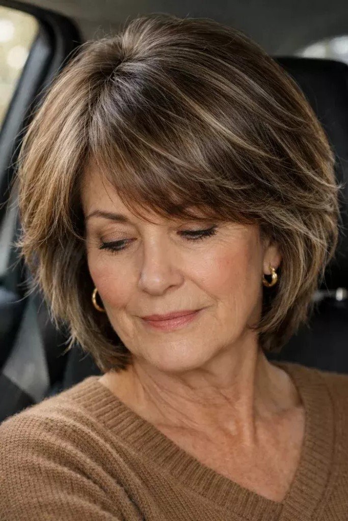 Textured Brown Bob with Subtle Highlights