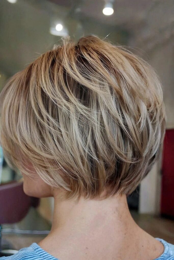Textured Choppy Bob with Blonde Highlights