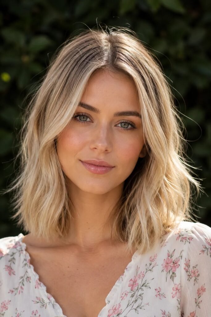 Textured Collarbone-Length Cut with Soft Curtain Bangs