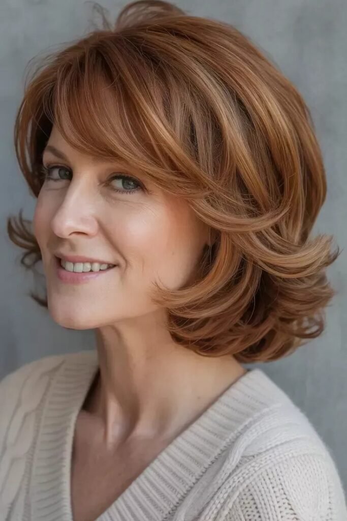 Textured Copper Lob with Feathered Layers
