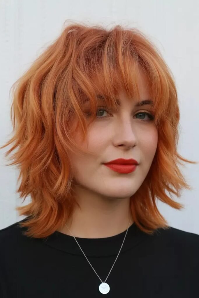Textured Copper Shag with Wispy Bangs