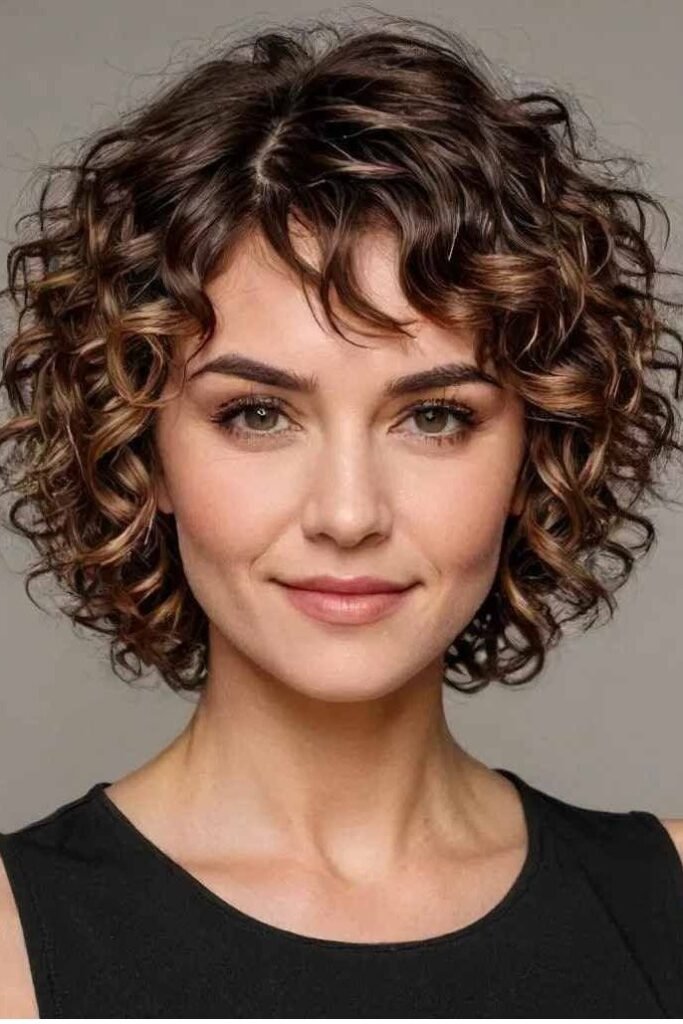 Textured Curly Bob with Bangs