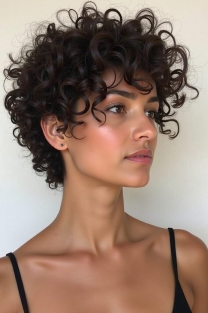 Textured Curly Pixie with Volume on Top