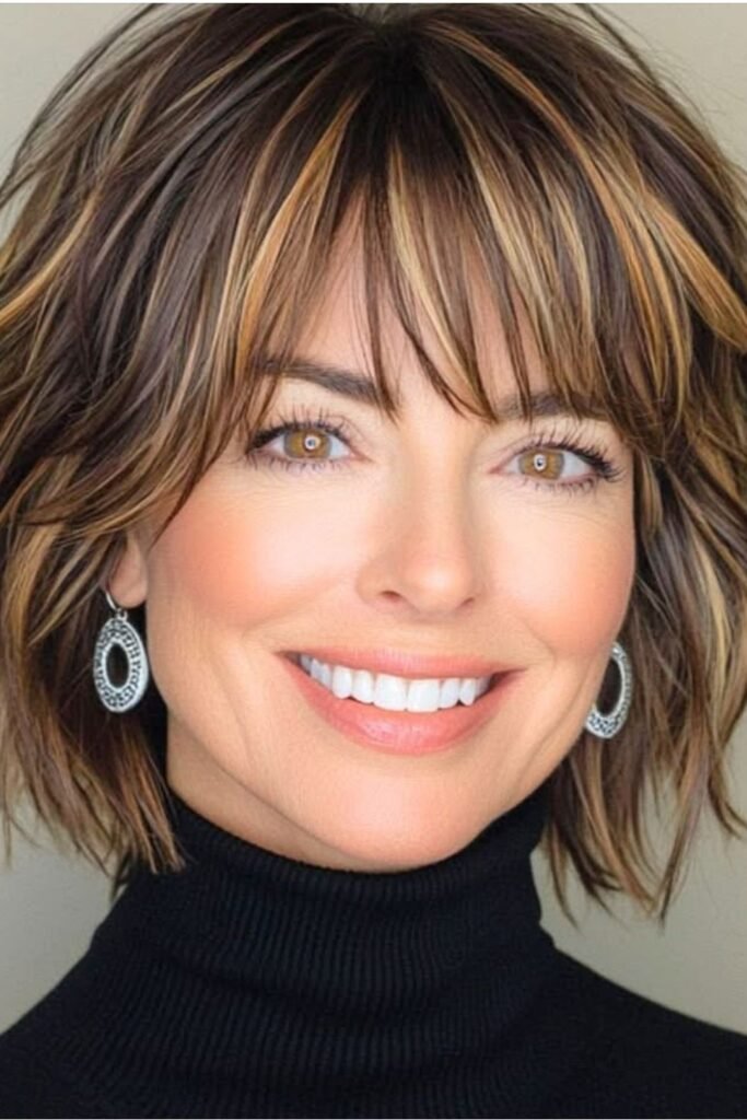 Textured Layered Bob with Caramel Highlights