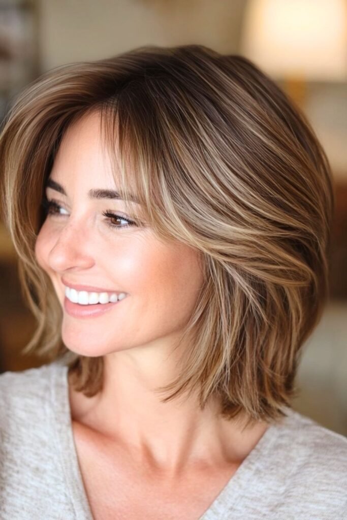 Textured Layered Bob with Curtain Bangs