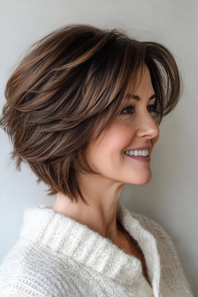 Textured Layered Bob with Side Part