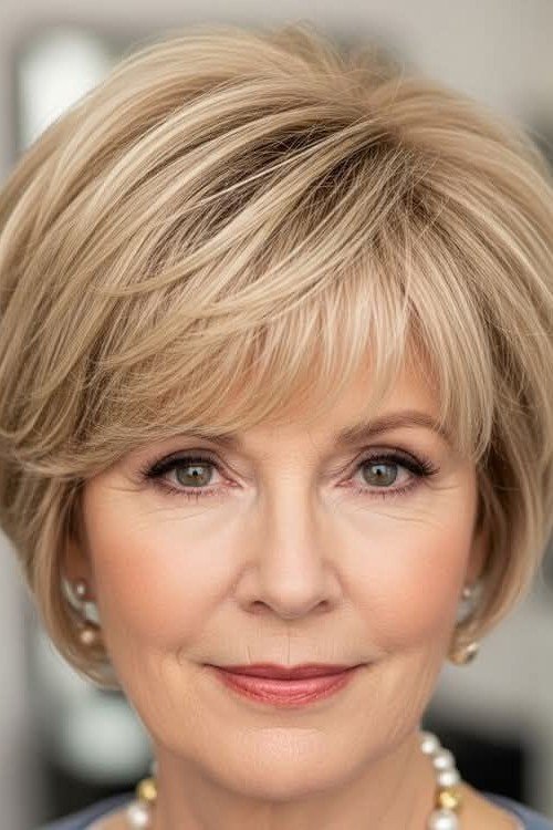Textured Layered Bob with Side-Swept Bangs