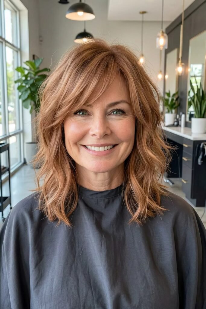Textured Lob with Soft Curtain Bangs
