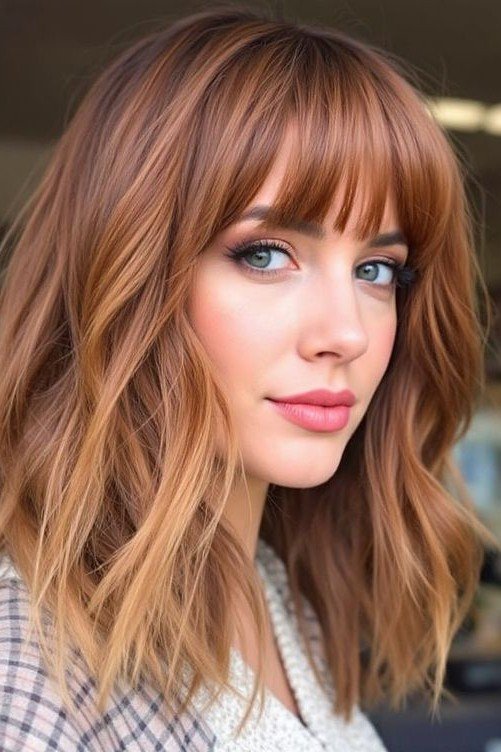 Textured Lob with Soft Curtain Bangs