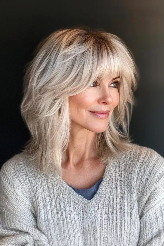 Textured Medium-Length Shag with Curtain Bangs