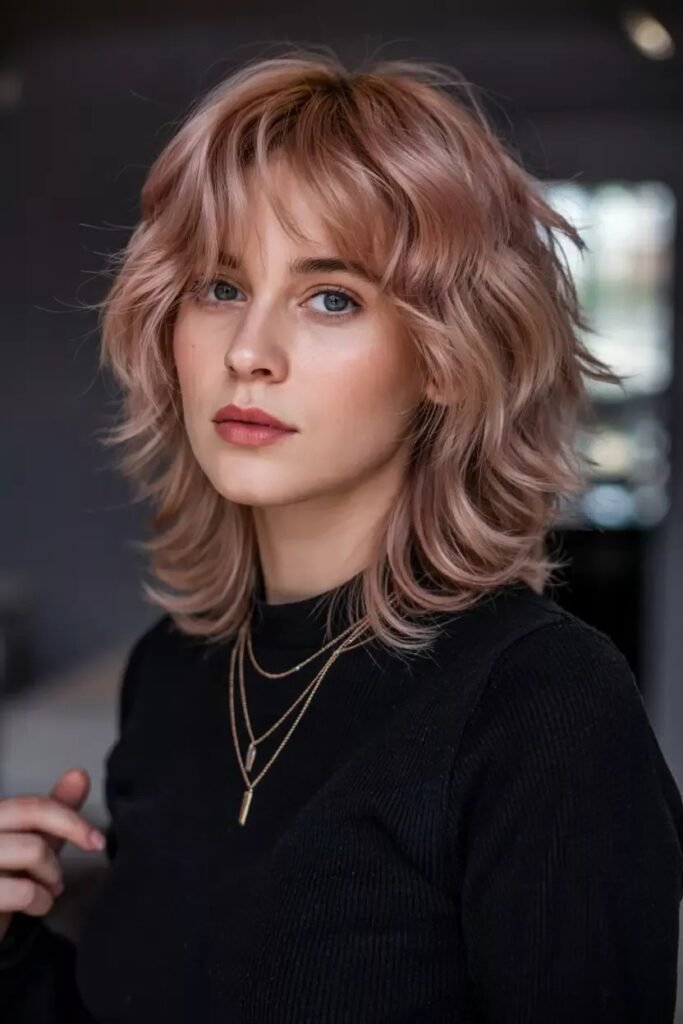 Textured Pink Shag with Curtain Bangs