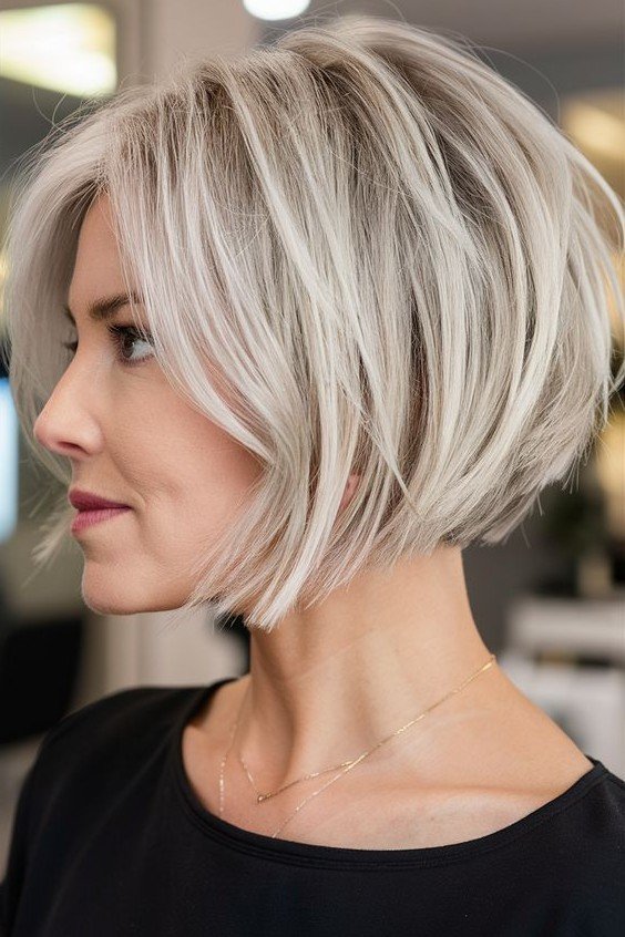 Textured Platinum Blonde Bob with Soft Layers