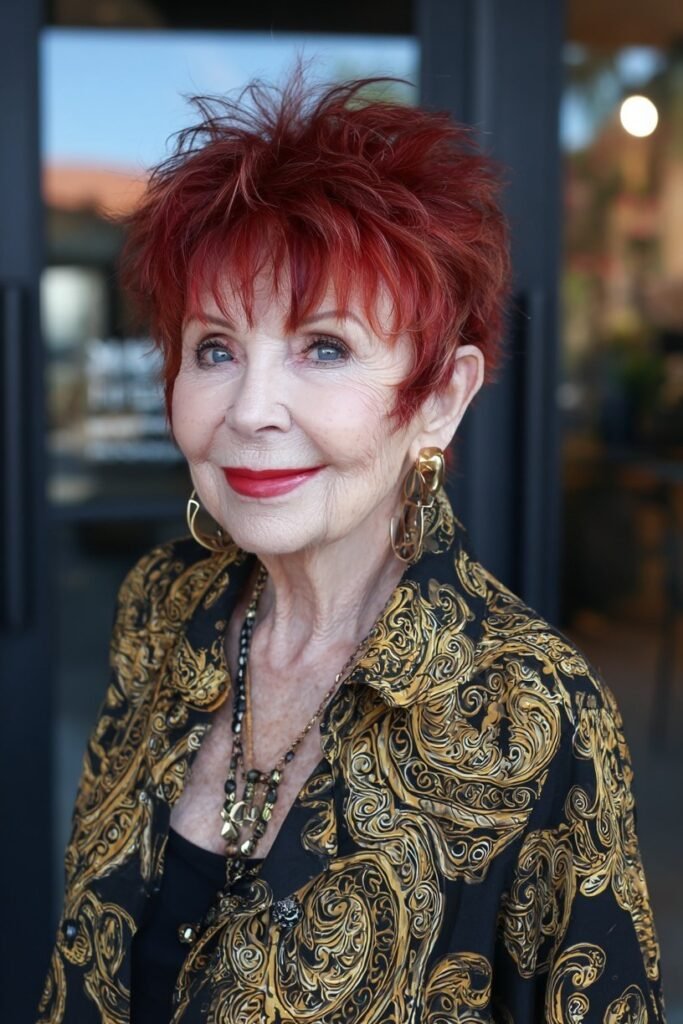 Textured Red Pixie Cut with Spiked Crown