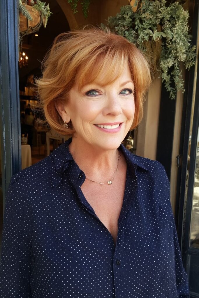 Textured Reddish-Auburn Bob with Soft Bangs