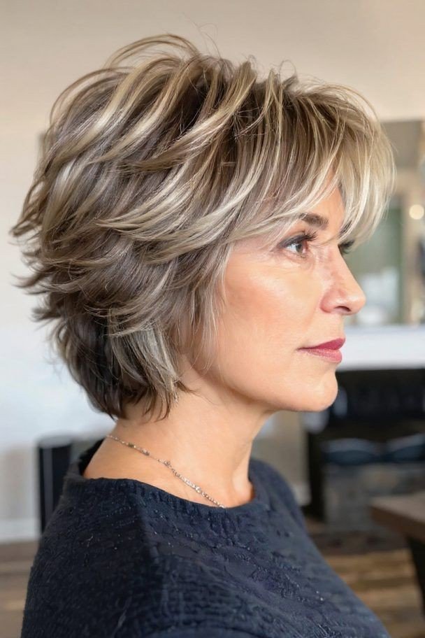 Textured Shag Bob with Blonde Highlights
