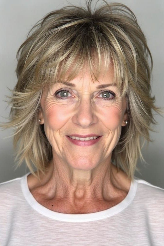 Textured Shag Bob with Wispy Bangs