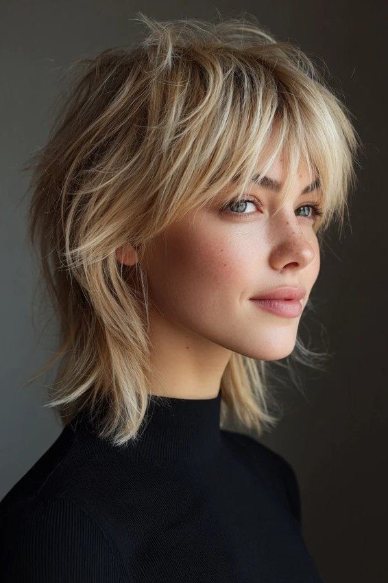 Textured Shag Cut with Wispy Bangs
