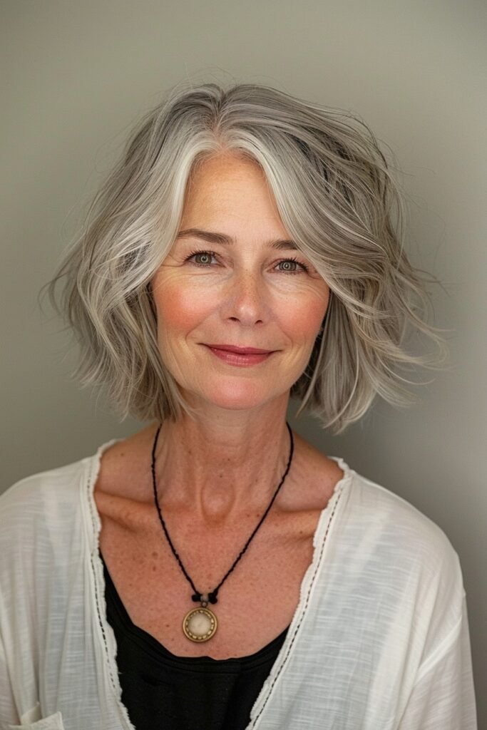 Textured Shaggy Bob with Center Part
