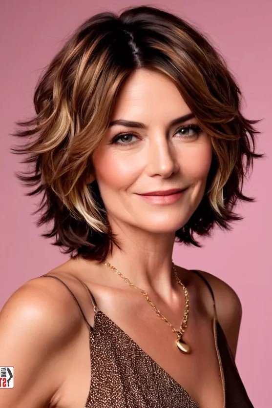 Textured Shaggy Bob with Highlights