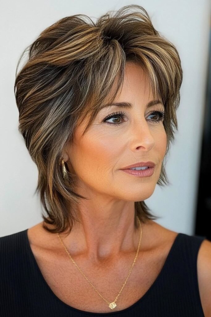 Textured Shaggy Bob with Highlights