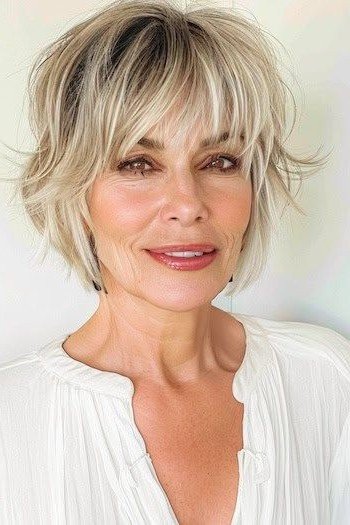 Textured Shaggy Bob with Wispy Bangs