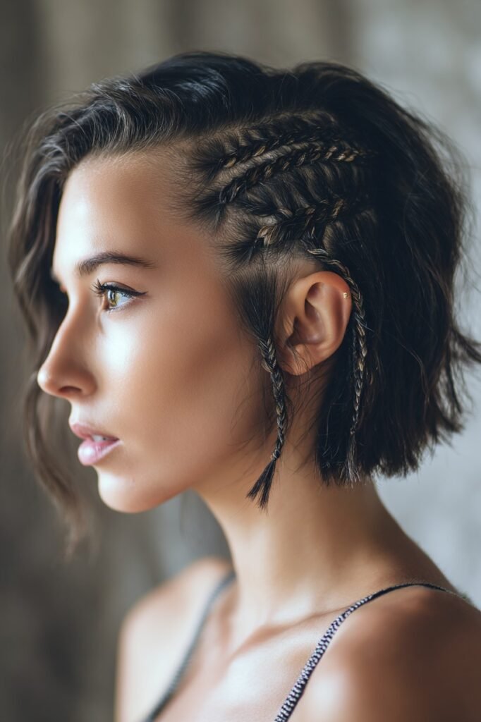 Textured Short Bob with Faux Undercut Braids