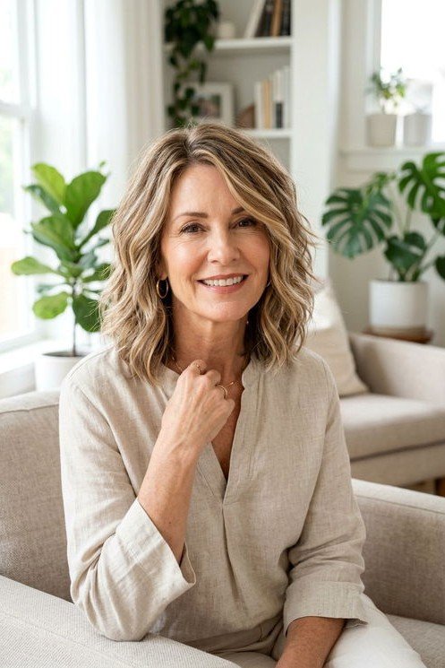 Textured Shoulder-Length Bob with Highlights