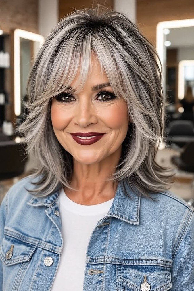 Textured Shoulder-Length Cut with Bottleneck Bangs