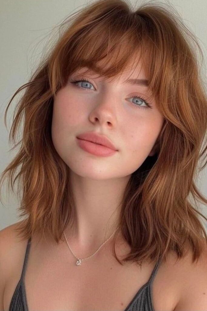 Textured Shoulder-Length Cut with Bottleneck Bangs