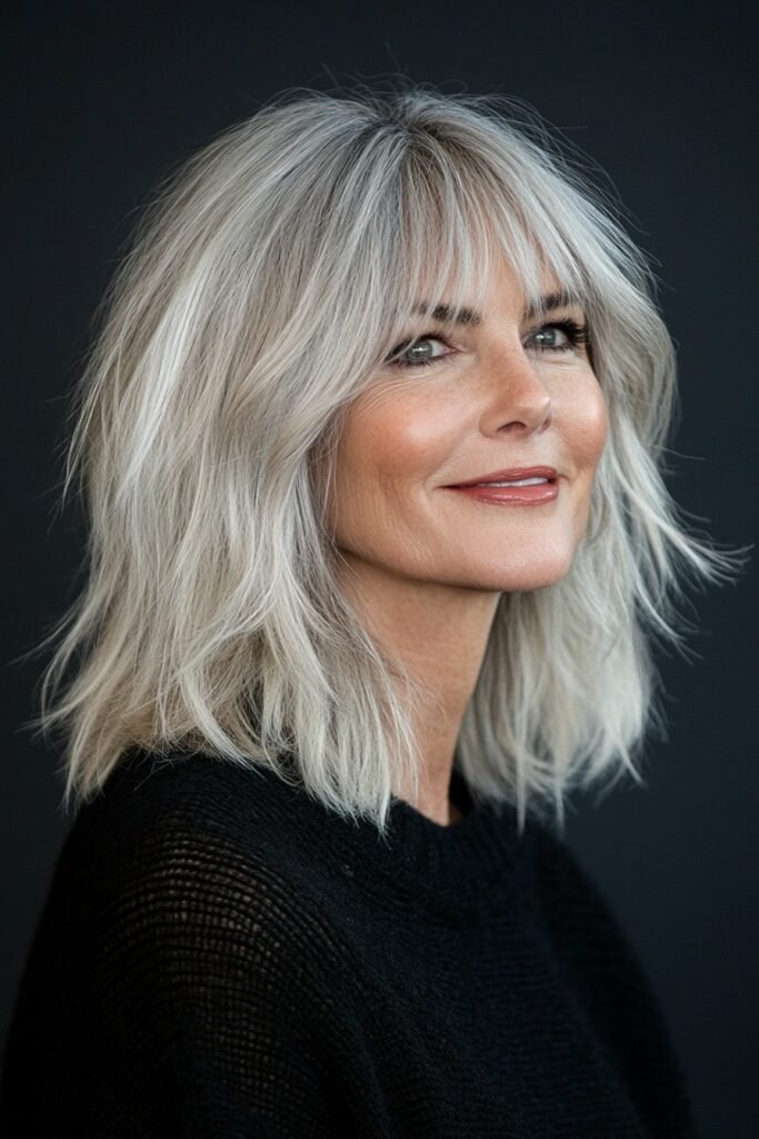 Textured Shoulder-Length Cut with Curtain Bangs