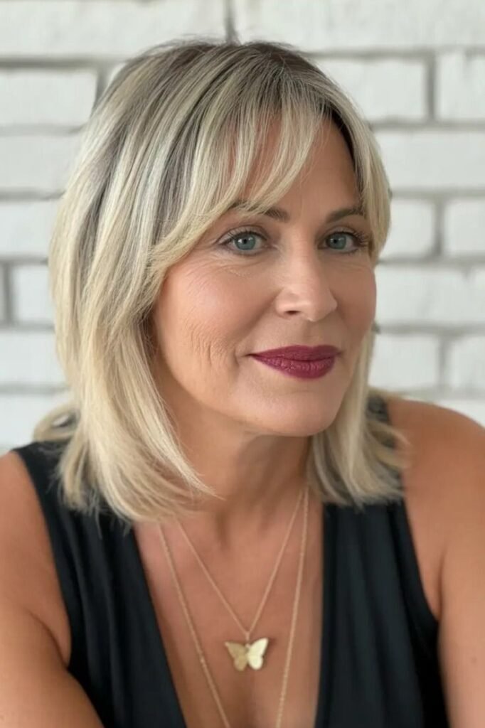 Textured Shoulder-Length Cut with Curtain Bangs