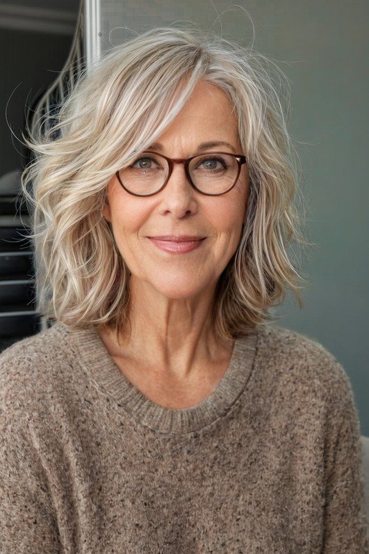 Textured Shoulder-Length Cut with Curtain Bangs (Alternate)