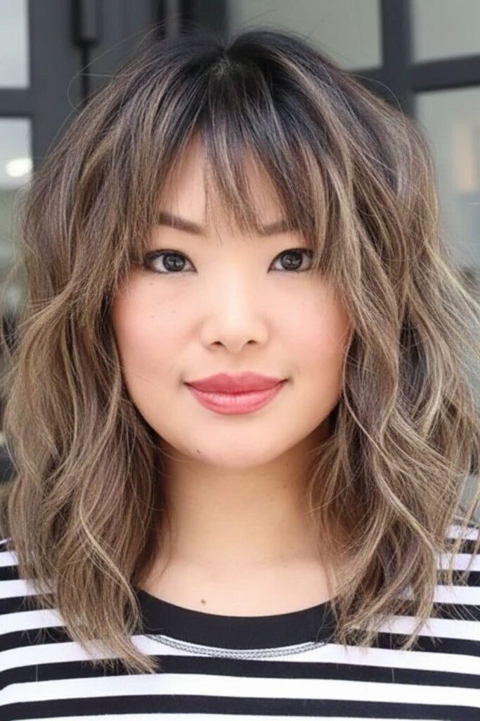 Textured Shoulder-Length Cut with Face-Framing Bangs