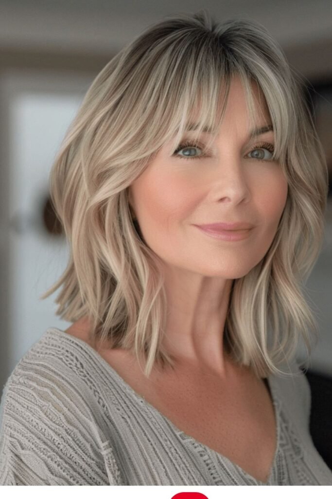 Textured Shoulder-Length Cut with Wispy Curtain Bangs