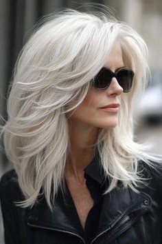 Textured Shoulder-Length Layers with Curtain Bangs