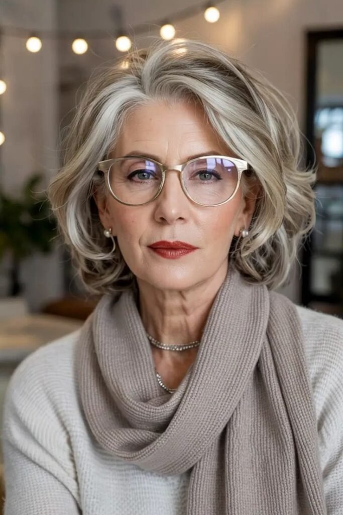 Textured Silver Bob with Soft Waves
