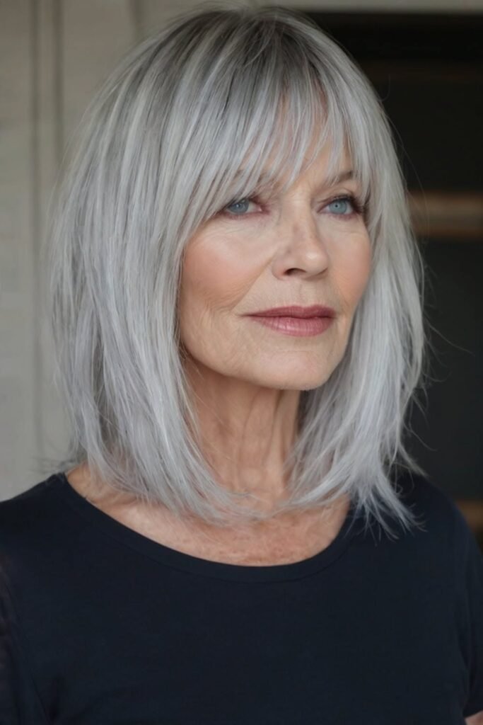 Textured Silver Bob with Wispy Bangs