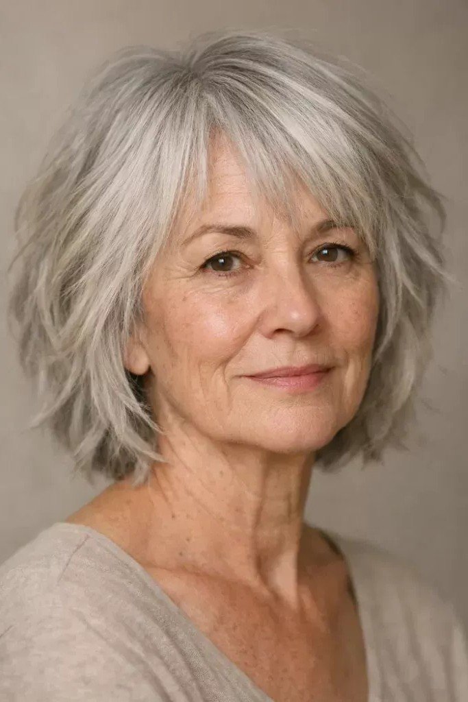 Textured Silver Bob with Wispy Bangs