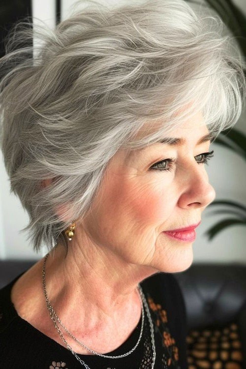 Textured Silver Layered Pixie Cut