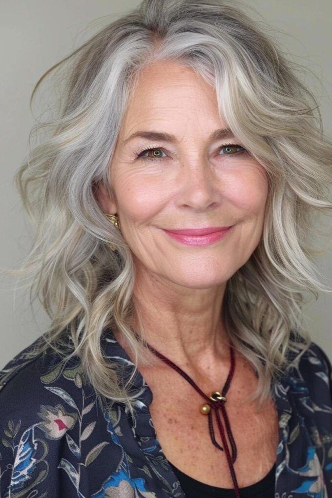 Textured Silver Lob with Soft Beach Waves