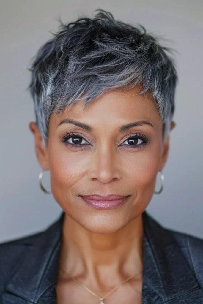 Textured Spiky Pixie Cut in Silver-Grey