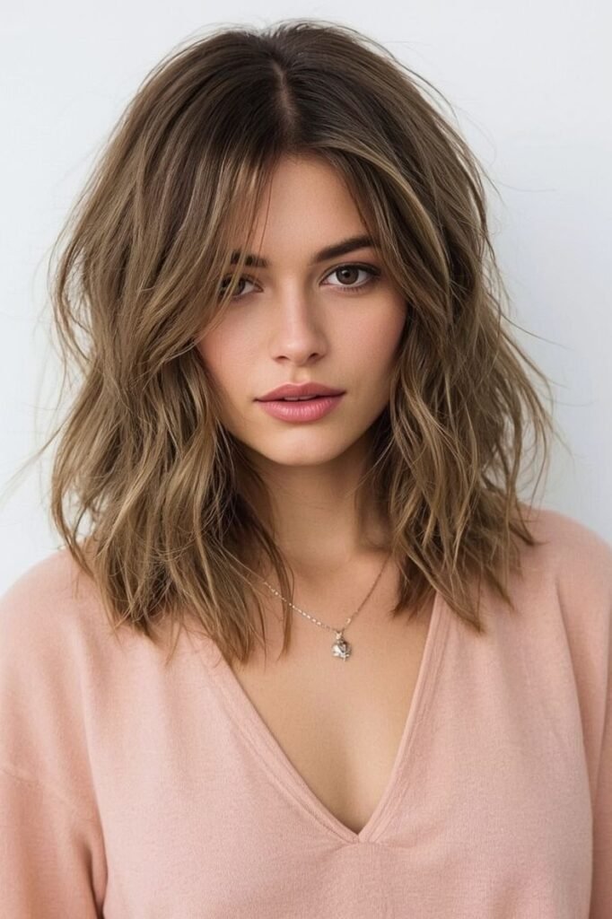 Textured Tousled Lob with Subtle Waves