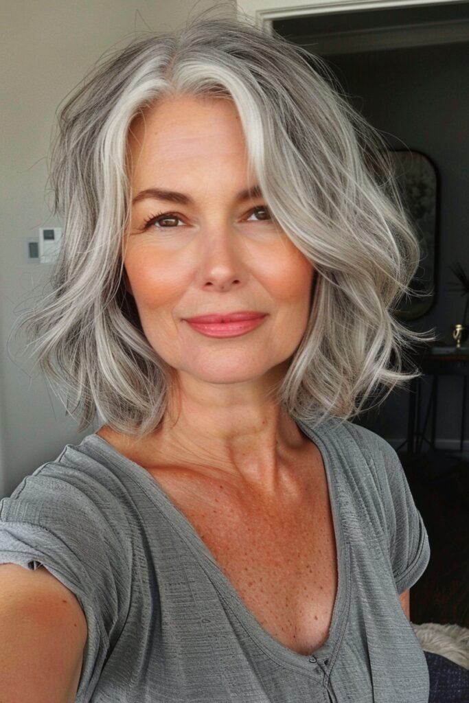 Textured Wavy Bob with Center Part